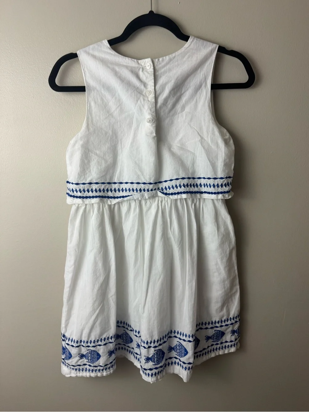 Gymboree White Cotton Dress With Embroidered Fish Beach Summer Resort Size 12